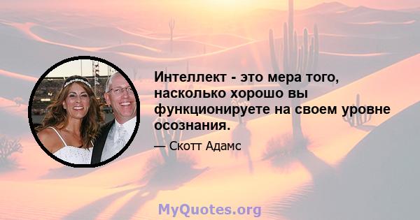 Интеллект - это мера того, насколько хорошо вы функционируете на своем уровне осознания.