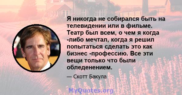 Я никогда не собирался быть на телевидении или в фильме. Театр был всем, о чем я когда -либо мечтал, когда я решил попытаться сделать это как бизнес -профессию. Все эти вещи только что были обледенением.