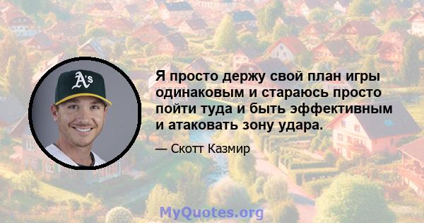 Я просто держу свой план игры одинаковым и стараюсь просто пойти туда и быть эффективным и атаковать зону удара.