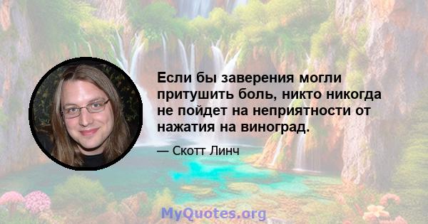 Если бы заверения могли притушить боль, никто никогда не пойдет на неприятности от нажатия на виноград.