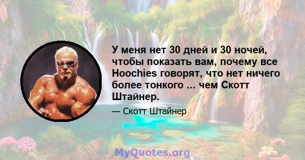 У меня нет 30 дней и 30 ночей, чтобы показать вам, почему все Hoochies говорят, что нет ничего более тонкого ... чем Скотт Штайнер.