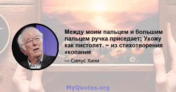 Между моим пальцем и большим пальцем ручка приседает; Ухожу как пистолет. ~ из стихотворения «копание