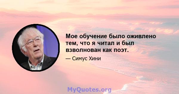 Мое обучение было оживлено тем, что я читал и был взволнован как поэт.