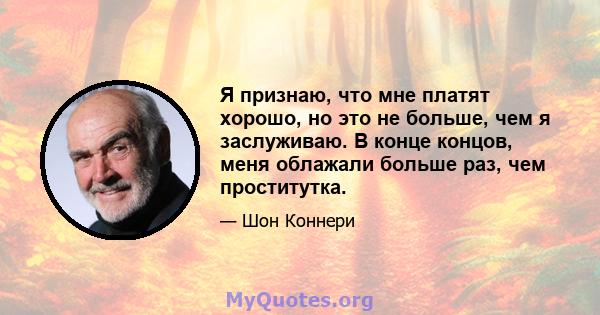 Я признаю, что мне платят хорошо, но это не больше, чем я заслуживаю. В конце концов, меня облажали больше раз, чем проститутка.