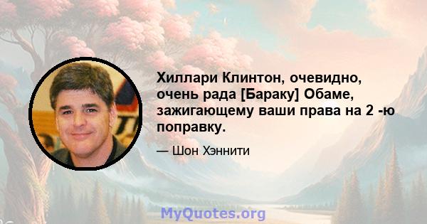 Хиллари Клинтон, очевидно, очень рада [Бараку] Обаме, зажигающему ваши права на 2 -ю поправку.