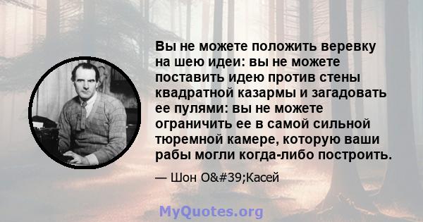 Вы не можете положить веревку на шею идеи: вы не можете поставить идею против стены квадратной казармы и загадовать ее пулями: вы не можете ограничить ее в самой сильной тюремной камере, которую ваши рабы могли