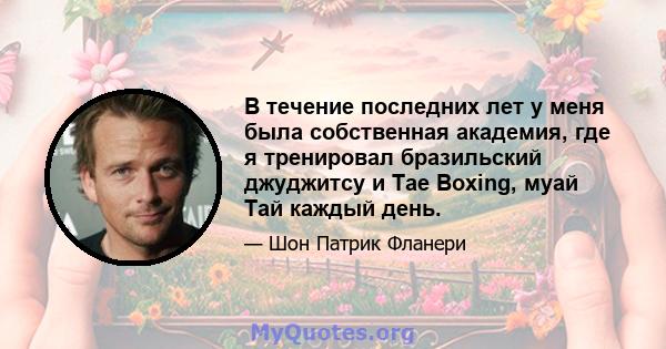 В течение последних лет у меня была собственная академия, где я тренировал бразильский джуджитсу и Tae Boxing, муай Тай каждый день.