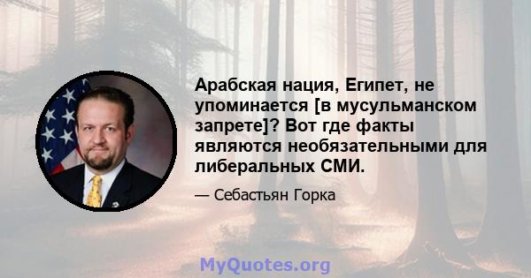 Арабская нация, Египет, не упоминается [в мусульманском запрете]? Вот где факты являются необязательными для либеральных СМИ.