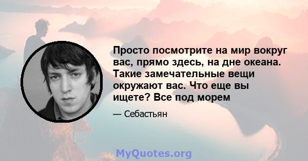 Просто посмотрите на мир вокруг вас, прямо здесь, на дне океана. Такие замечательные вещи окружают вас. Что еще вы ищете? Все под морем