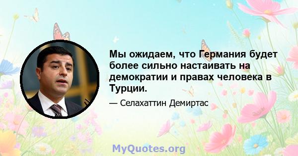 Мы ожидаем, что Германия будет более сильно настаивать на демократии и правах человека в Турции.