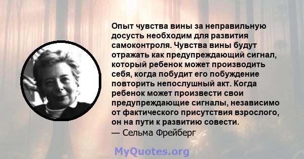 Опыт чувства вины за неправильную досусть необходим для развития самоконтроля. Чувства вины будут отражать как предупреждающий сигнал, который ребенок может производить себя, когда побудит его побуждение повторить