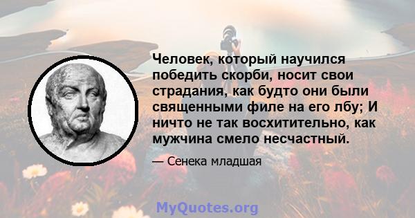 Человек, который научился победить скорби, носит свои страдания, как будто они были священными филе на его лбу; И ничто не так восхитительно, как мужчина смело несчастный.