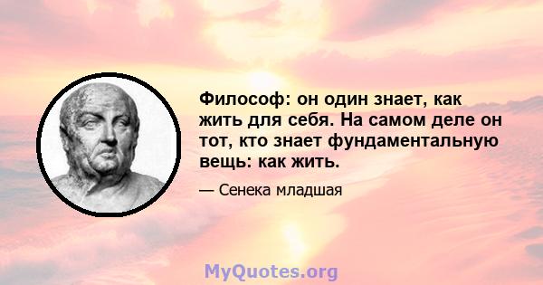 Философ: он один знает, как жить для себя. На самом деле он тот, кто знает фундаментальную вещь: как жить.