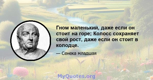 Гном маленький, даже если он стоит на горе; Колосс сохраняет свой рост, даже если он стоит в колодце.