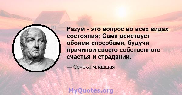 Разум - это вопрос во всех видах состояния; Сама действует обоими способами, будучи причиной своего собственного счастья и страданий.