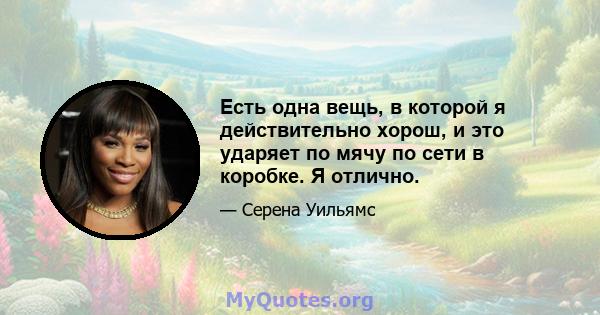 Есть одна вещь, в которой я действительно хорош, и это ударяет по мячу по сети в коробке. Я отлично.