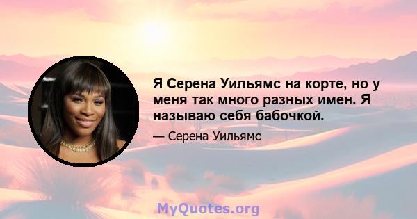 Я Серена Уильямс на корте, но у меня так много разных имен. Я называю себя бабочкой.