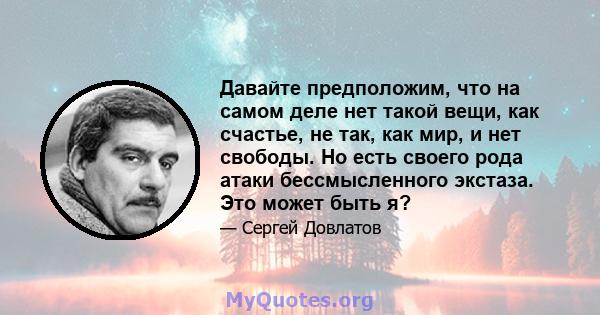 Давайте предположим, что на самом деле нет такой вещи, как счастье, не так, как мир, и нет свободы. Но есть своего рода атаки бессмысленного экстаза. Это может быть я?