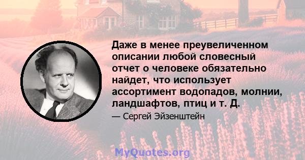 Даже в менее преувеличенном описании любой словесный отчет о человеке обязательно найдет, что использует ассортимент водопадов, молнии, ландшафтов, птиц и т. Д.