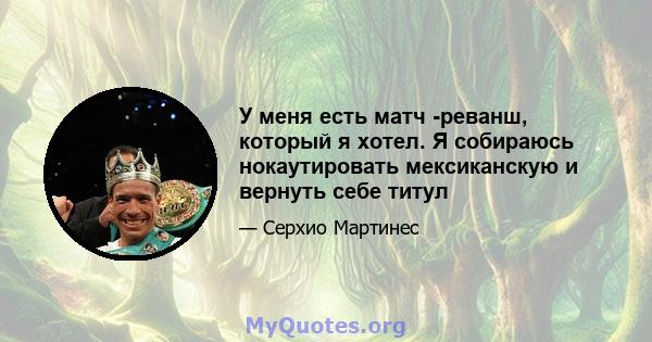 У меня есть матч -реванш, который я хотел. Я собираюсь нокаутировать мексиканскую и вернуть себе титул