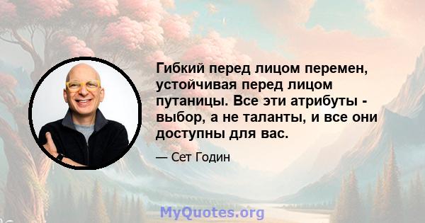 Гибкий перед лицом перемен, устойчивая перед лицом путаницы. Все эти атрибуты - выбор, а не таланты, и все они доступны для вас.