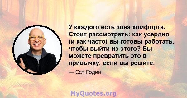 У каждого есть зона комфорта. Стоит рассмотреть: как усердно (и как часто) вы готовы работать, чтобы выйти из этого? Вы можете превратить это в привычку, если вы решите.