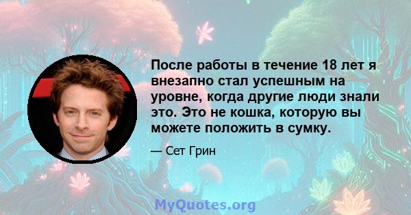 После работы в течение 18 лет я внезапно стал успешным на уровне, когда другие люди знали это. Это не кошка, которую вы можете положить в сумку.