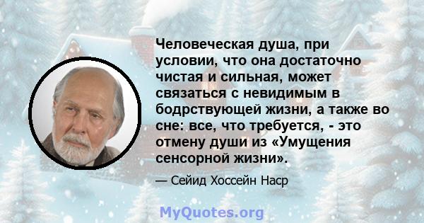 Человеческая душа, при условии, что она достаточно чистая и сильная, может связаться с невидимым в бодрствующей жизни, а также во сне: все, что требуется, - это отмену души из «Умущения сенсорной жизни».