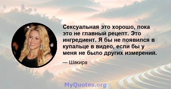 Сексуальная это хорошо, пока это не главный рецепт. Это ингредиент. Я бы не появился в купальце в видео, если бы у меня не было других измерений.