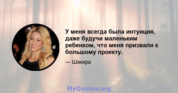 У меня всегда была интуиция, даже будучи маленьким ребенком, что меня призвали к большому проекту.