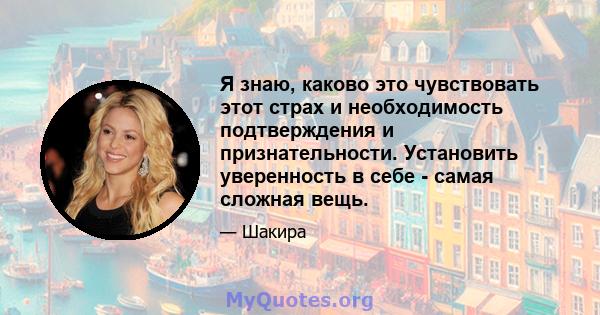 Я знаю, каково это чувствовать этот страх и необходимость подтверждения и признательности. Установить уверенность в себе - самая сложная вещь.