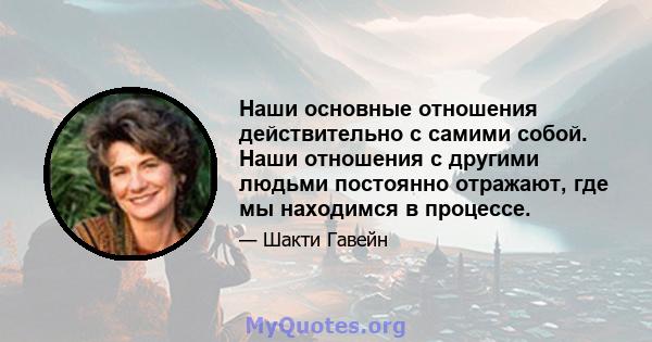 Наши основные отношения действительно с самими собой. Наши отношения с другими людьми постоянно отражают, где мы находимся в процессе.