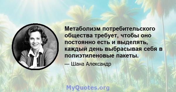 Метаболизм потребительского общества требует, чтобы оно постоянно есть и выделять, каждый день выбрасывая себя в полиэтиленовые пакеты.