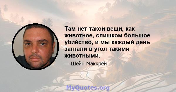 Там нет такой вещи, как животное, слишком большое убийство, и мы каждый день загнали в угол такими животными.