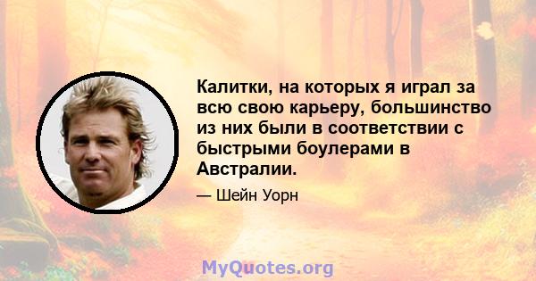 Калитки, на которых я играл за всю свою карьеру, большинство из них были в соответствии с быстрыми боулерами в Австралии.