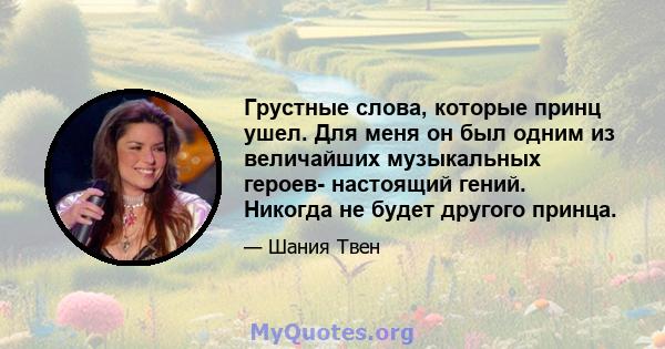 Грустные слова, которые принц ушел. Для меня он был одним из величайших музыкальных героев- настоящий гений. Никогда не будет другого принца.