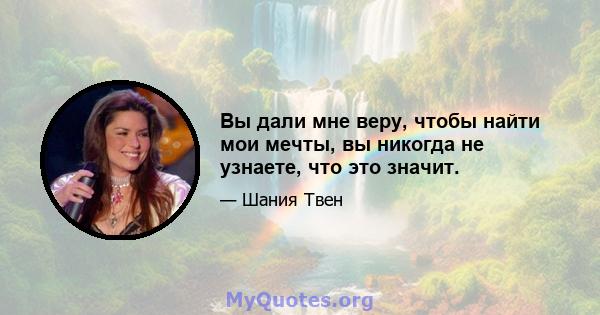 Вы дали мне веру, чтобы найти мои мечты, вы никогда не узнаете, что это значит.