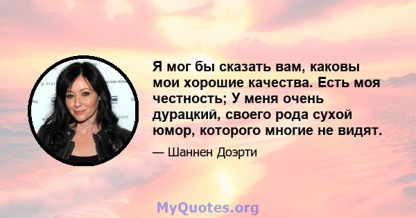 Я мог бы сказать вам, каковы мои хорошие качества. Есть моя честность; У меня очень дурацкий, своего рода сухой юмор, которого многие не видят.