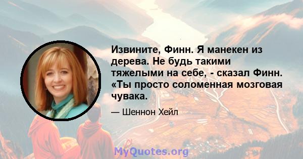 Извините, Финн. Я манекен из дерева. Не будь такими тяжелыми на себе, - сказал Финн. «Ты просто соломенная мозговая чувака.