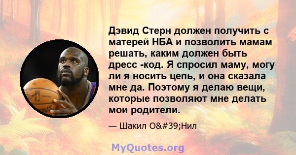 Дэвид Стерн должен получить с матерей НБА и позволить мамам решать, каким должен быть дресс -код. Я спросил маму, могу ли я носить цепь, и она сказала мне да. Поэтому я делаю вещи, которые позволяют мне делать мои