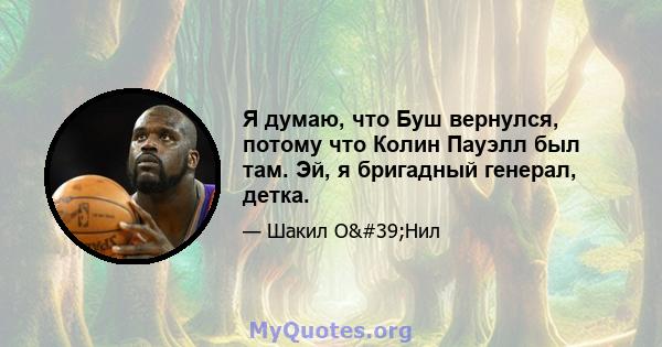 Я думаю, что Буш вернулся, потому что Колин Пауэлл был там. Эй, я бригадный генерал, детка.