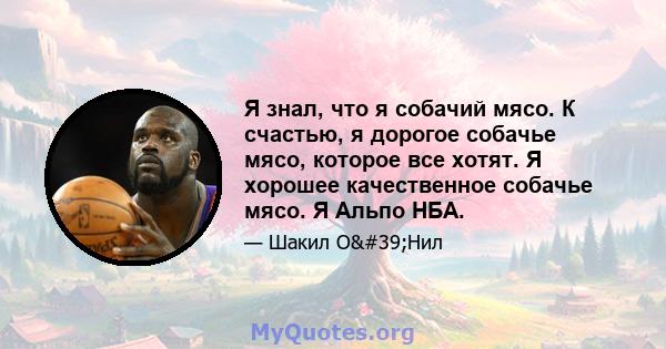 Я знал, что я собачий мясо. К счастью, я дорогое собачье мясо, которое все хотят. Я хорошее качественное собачье мясо. Я Альпо НБА.