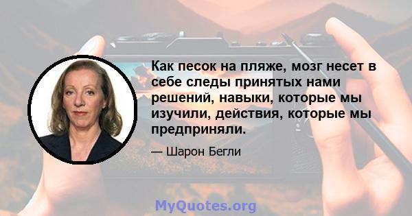 Как песок на пляже, мозг несет в себе следы принятых нами решений, навыки, которые мы изучили, действия, которые мы предприняли.