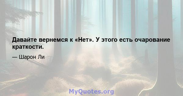 Давайте вернемся к «Нет». У этого есть очарование краткости.