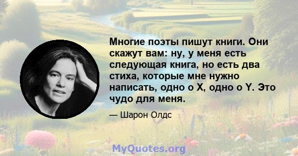 Многие поэты пишут книги. Они скажут вам: ну, у меня есть следующая книга, но есть два стиха, которые мне нужно написать, одно о X, одно о Y. Это чудо для меня.