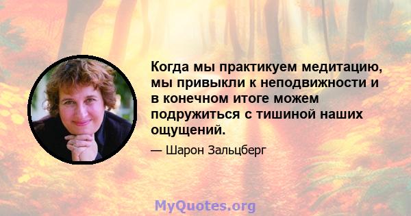 Когда мы практикуем медитацию, мы привыкли к неподвижности и в конечном итоге можем подружиться с тишиной наших ощущений.