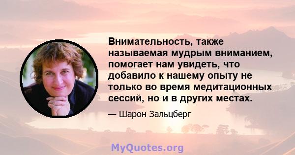 Внимательность, также называемая мудрым вниманием, помогает нам увидеть, что добавило к нашему опыту не только во время медитационных сессий, но и в других местах.