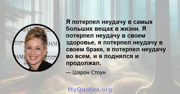 Я потерпел неудачу в самых больших вещах в жизни. Я потерпел неудачу в своем здоровье, я потерпел неудачу в своем браке, я потерпел неудачу во всем, и я поднялся и продолжал.