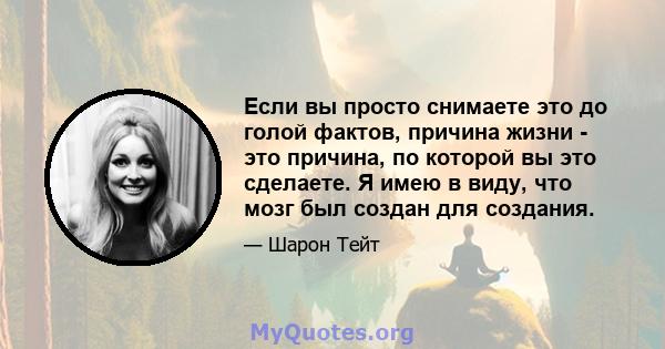 Если вы просто снимаете это до голой фактов, причина жизни - это причина, по которой вы это сделаете. Я имею в виду, что мозг был создан для создания.