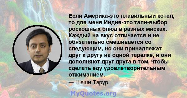 Если Америка-это плавильный котел, то для меня Индия-это тали-выбор роскошных блюд в разных мисках. Каждый на вкус отличается и не обязательно смешивается со следующим, но они принадлежат друг к другу на одной тарелке,